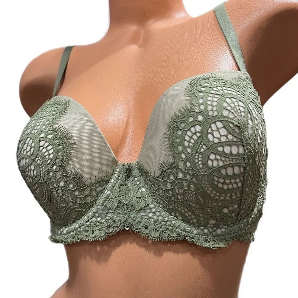 Victoria’s Secret Dream Angels Crochet Lace Lined Demi bra Olive green 34DD